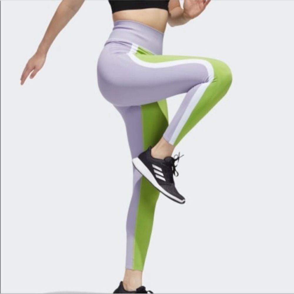 Adidas Lavender and Lime Primeknit Fine Tights / Leggings